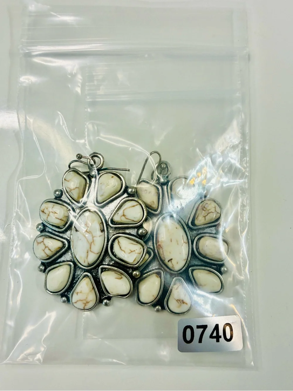 Southwestern Cream White Natural Gemstone Floral Cluster Drop Dangling Earrings